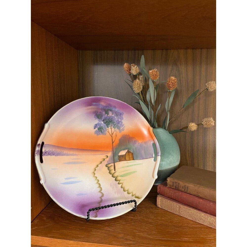 Vintage Meito China Hand Painted Scenic Plate Frank J Donahue Japan 9.5"
